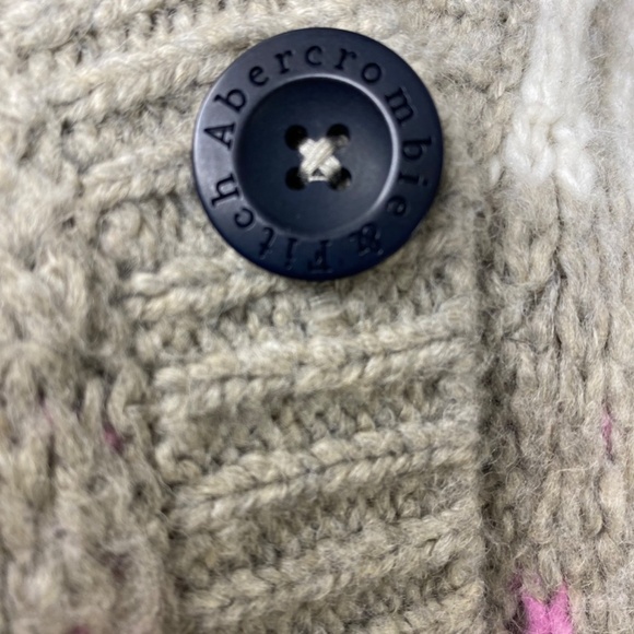 ABERCROMBIE & FITCH Wool Blend Fair Isle Nordic Cardigan Sweater Gray Pink S - Picture 13 of 16